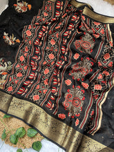 Load image into Gallery viewer, Whimsical Function Wear Black Colour Georgette Jacquard Weaving Border Rich Pallu Fancy Designer Saree For Party