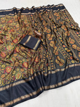 Load image into Gallery viewer, Desirable Festive Wear Pure Soft Tussar Kashmiri Silk Printed n Zari Work Border Rich Pallu Fancy Designer Saree