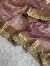 Load image into Gallery viewer, Stunning Wedding Wear Banarasi Tissue Silk Zari Weaving n Diamond Work Designer Saree With Blouse Piece