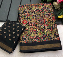 Load image into Gallery viewer, Glamorous Festive Wear Cotton Ajrak Printed Zari Weaving Border Fancy Designer Saree With Elegant Blouse Piece
