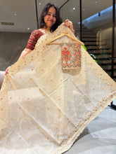 Load image into Gallery viewer, Redolent Wedding Wear Linen Cotton Thread Embroidery Work Fancy Saree With Unstitched Blouse Piece
