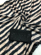 Load image into Gallery viewer, New Georgette Satin Black n White Digital Printed Saree With Sequence Work Border