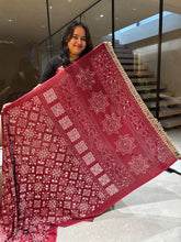 Load image into Gallery viewer, Breathtaking Function Wear Pure Satin Silk Ajrak Printed Rich Pallu n Mirror Work Fancy Designer Saree