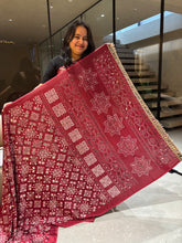 Load image into Gallery viewer, Breathtaking Function Wear Pure Satin Silk Ajrak Printed Rich Pallu n Mirror Work Fancy Designer Saree