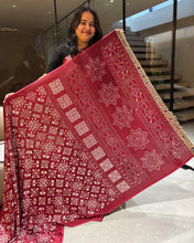 Load image into Gallery viewer, Breathtaking Function Wear Pure Satin Silk Ajrak Printed Rich Pallu n Mirror Work Fancy Designer Saree