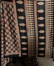 Load image into Gallery viewer, Alverina Function Wear Pure Satin Silk Ajrak Printed Rich Pallu n Mirror Work Fancy Saree With Blouse Piece