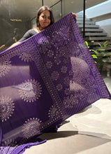 Load image into Gallery viewer, Artisanal Function Wear Pure Satin Silk Ajrak Printed Rich Pallu n Mirror Work Designer Saree