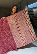 Load image into Gallery viewer, Gratifying Function Wear Pure Satin Silk Ajrak Printed Rich Pallu n Mirror Work Designer Saree With Blouse Piece