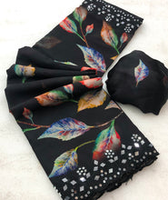 Load image into Gallery viewer, New Black Color Chiffon Print With Embroidery n Mirror Work Partywear Saree Design For Women