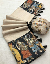 Load image into Gallery viewer, New Festive wear Handloom Tussar Silk Kalamkari Print With Tussle Work Fancy Designer Saree With Blouse