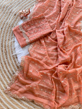 Load image into Gallery viewer, Fantabulous Wedding Wear Pure Silk Embriodery N Sequence Cut Work Border Fancy Designer Saree With Blouse