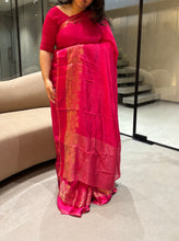 Load image into Gallery viewer, Fantabulous Party Wear Viscose Silk Satin Border Zari Design Fancy Saree With Blouse Piece