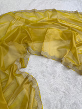 Load image into Gallery viewer, Whimsical Wedding Wear Soft Tissue Silk Scalloped Border Designer Saree For Occasion
