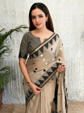 Load image into Gallery viewer, Whimsical Party Wear Cotton Thread Weaving Embroidery Work Fancy Saree With Unstitched Blouse Piece