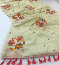 Load image into Gallery viewer, Graceful Function Wear Soft Linen Embroidery n Mirror Work Fancy Saree With Blouse Piece