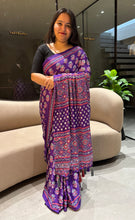 Load image into Gallery viewer, Alverina Festive Wear Pure Satin Silk Ajrak Printed Rich Pallu n Mirror Work Fancy Saree With Blouse Piece