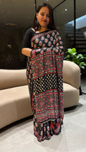 Load image into Gallery viewer, Alverina Festive Wear Pure Satin Silk Ajrak Printed Rich Pallu n Mirror Work Fancy Saree With Blouse Piece