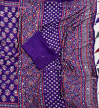 Load image into Gallery viewer, Alverina Festive Wear Pure Satin Silk Ajrak Printed Rich Pallu n Mirror Work Fancy Saree With Blouse Piece