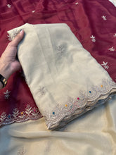 Load image into Gallery viewer, Glossy Function Wear Silk Embroidery n Sequence Work Saree With Contrast Blouse Piece