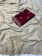 Load image into Gallery viewer, Glossy Function Wear Silk Embroidery n Sequence Work Saree With Contrast Blouse Piece