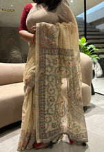 Load image into Gallery viewer, Desirable Festive Wear Linen Cotton Mirror Work Fancy Designer Saree With Blouse Piece