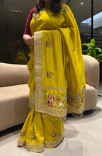 Load image into Gallery viewer, Glamorous Party Wear Pure Vichitra Silk Embroidery n Butta Work Lace Border Designer Saree For Women
