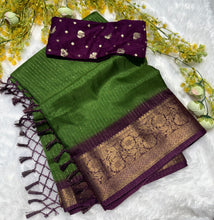 Load image into Gallery viewer, New Function Wear Green Color Pure Dola Silk Jacquard Weaving Work Fancy Designer Saree With Blouse Piece