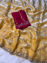 Load image into Gallery viewer, Desiring Wedding Wear Silk Sequence n Hand Work Fancy Designer Saree With Contrast Blouse Piece