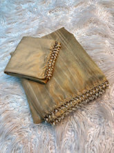 Load image into Gallery viewer, Adorable Festive Wear Beige Colour Tissue Organza Silk Cut Dana Lace With Pearls Fancy Designer Saree