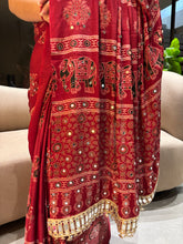 Load image into Gallery viewer, Alverina Party Wear Pure Satin Silk Ajrak Printed Rich Pallu n Mirror Work Fancy Saree With Blouse Piece
