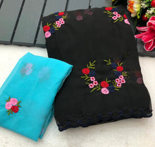 Load image into Gallery viewer, New Wedding wear Color Georgette Embrodiered Work Fancy Designer Saree With Contrast Blouse Piece
