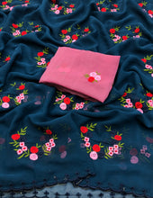 Load image into Gallery viewer, New Wedding wear Color Georgette Embrodiered Work Fancy Designer Saree With Contrast Blouse Piece