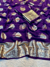 Load image into Gallery viewer, Gratifying Festival Wear Viscose Georgette Jacquard Weaving Work Fancy Saree With Blouse