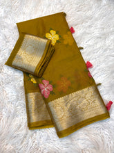 Load image into Gallery viewer, Effervescent Function Wear Organza Jacqurad Weaving Border Flower Thread Embroiderey Work Fancy Saree