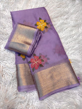 Load image into Gallery viewer, Effervescent Function Wear Organza Jacqurad Weaving Border Flower Thread Embroiderey Work Fancy Saree