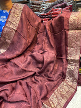 Load image into Gallery viewer, Wedding Wear Brown Color Pure Soft Jute Viscose Jacquard Weaving Work Fancy Designer Saree With Blouse