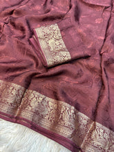 Load image into Gallery viewer, Wedding Wear Brown Color Pure Soft Jute Viscose Jacquard Weaving Work Fancy Designer Saree With Blouse