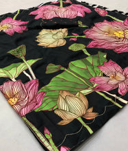 Load image into Gallery viewer, Adorable Festive Wear Black Colour Handloom Tussar Silk With Lotus Floral Digital Print Handwork Fancy Designer Saree With Blouse