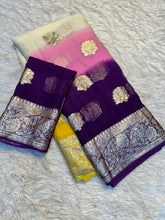 Load image into Gallery viewer, Gratifying Party Wear Pure Viscose Georgette Zari Weaving Border Fancy Saree With Blouse