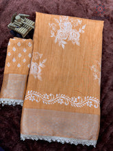 Load image into Gallery viewer, Classic Party Wear Muslin Cotton Zari Jacquard Border With Sequence Weaving Pearl lace in Saree Design