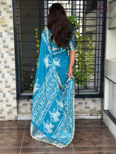 Load image into Gallery viewer, Classic Party Wear Muslin Cotton Zari Jacquard Border With Sequence Weaving Pearl lace in Saree Design