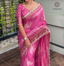 Load image into Gallery viewer, Classic Party Wear Muslin Cotton Zari Jacquard Border With Sequence Weaving Pearl lace in Saree Design