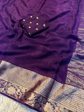 Load image into Gallery viewer, Desirable Festive Wear Viscose Chinon Silk Zari Weaving Border Fancy Saree With Blouse Piece