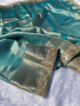 Load image into Gallery viewer, Latest Partywear Sea Green Color Banarasi Tissue Silk Jacquard n Lace Work Fancy Designer Saree