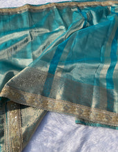 Load image into Gallery viewer, Latest Partywear Sea Green Color Banarasi Tissue Silk Jacquard n Lace Work Fancy Designer Saree