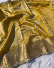 Load image into Gallery viewer, Latest Partywear Yellow Color Banarasi Tissue Silk Jacquard n Lace Work Fancy Designer Saree