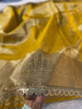 Load image into Gallery viewer, Latest Partywear Yellow Color Banarasi Tissue Silk Jacquard n Lace Work Fancy Designer Saree