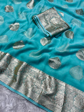 Load image into Gallery viewer, Adorning Festive Wear Georgette Jacquard Weaving Work Fancy Saree With Blouse Piece