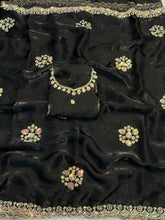 Load image into Gallery viewer, Incredible Party Wear Soft Silk Sequence n Handwork Designer Saree With Contrast Blouse Piece