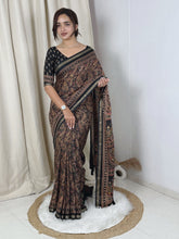 Load image into Gallery viewer, Unequalled Pure Mul Cotton Ajrakh Print With Mirror Work Fancy Designer Saree With Bucolic Blouse Piece